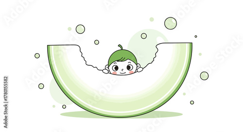 A Cheerful, Animated Illustration Featuring A Cute Character Within A Melon Slice