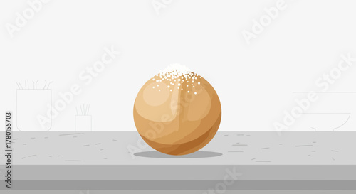 A Circular Pastry Dusted With Sugar Presented Upon A Contemporary Surface