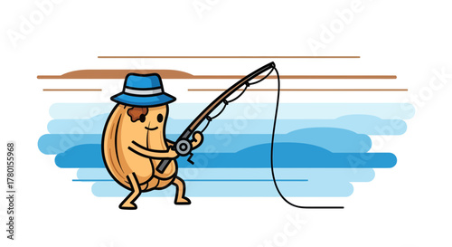 A Cheerful Nutty Character With A Fishing Rod Bringing Joy and Wonder To All Ages