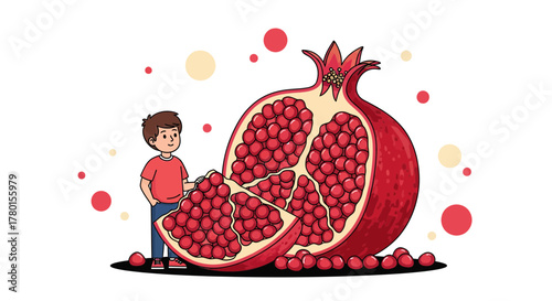 A Curious Young Boy Discovering The Juicy Interior Of A Pomegranate Fruit