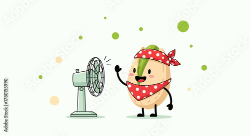 A Cheerful Nutty Character Cooling Off With A Fan on A Sunny Summer Day