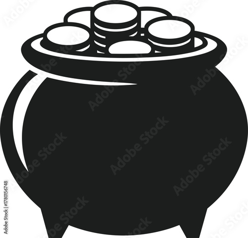 Black pot overflowing with gold coins vector illustration 2