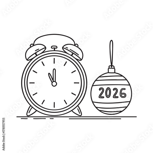 New Year desk clock beside a 2026 tabletop ornament