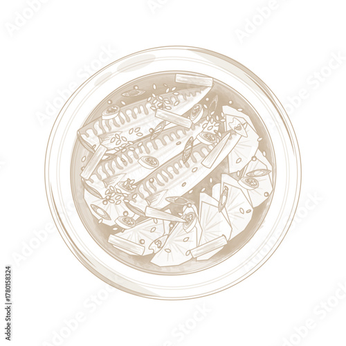 Vector Illustration Logo Line art Top View Kkongchi Jorim Braised Saury 