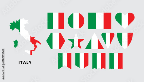 Tableau sur toile Italy flag in various shapes with map silhouette
