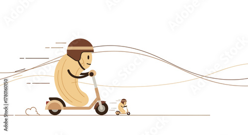 A Funny Nut Character Zipping Along On a Scooter With a Smaller Companion