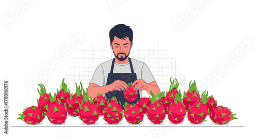 A Person Organizing Lush Dragon Fruits Preparing Exotic Goods for Sale at Market