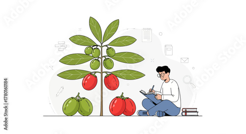 A Gardener's Creative Notes on Cultivation and The Growth of Fresh Produce Illustration