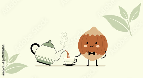A Nutty Friend Welcomes You With Tea, A Whimsical Invitation To Enjoyment