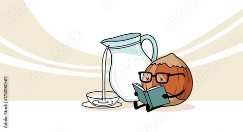 A Nutty Professor Reading With Milk and Understanding Its Nutritious Value