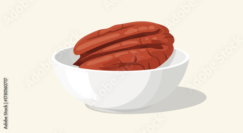 A Single Pecan Nut Inside A White Bowl, Depicting Simplicity And Natural Food
