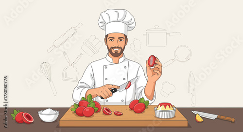 A Smiling Chef Preparing Fresh Ingredients For A Delicious Dish in The Kitchen