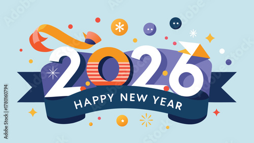 Happy new year 2026 celebration vector illustration with ribbon
