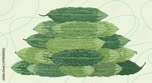A Stacked Array Of Green Bitter Melons Arranged Against a Textured Background