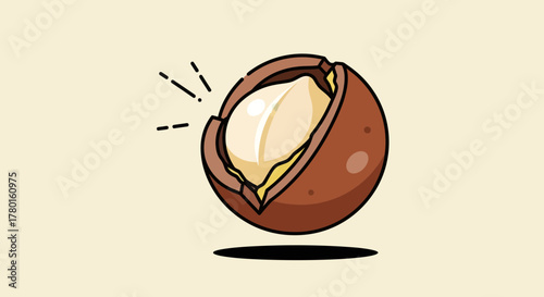 A Vibrant Cartoon Illustration Depicting a Macadamia Nut in Exquisite Detail and Style