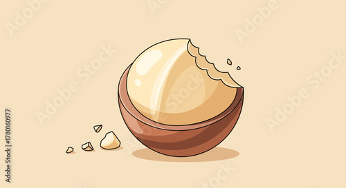 A Tasty Illustration of A Half-Eaten Macadamia Nut On A Neutral Tone Background