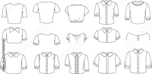 Women’s Blouse and Shirt Fashion Template Set — Vector Flat Sketch of Apparel Design