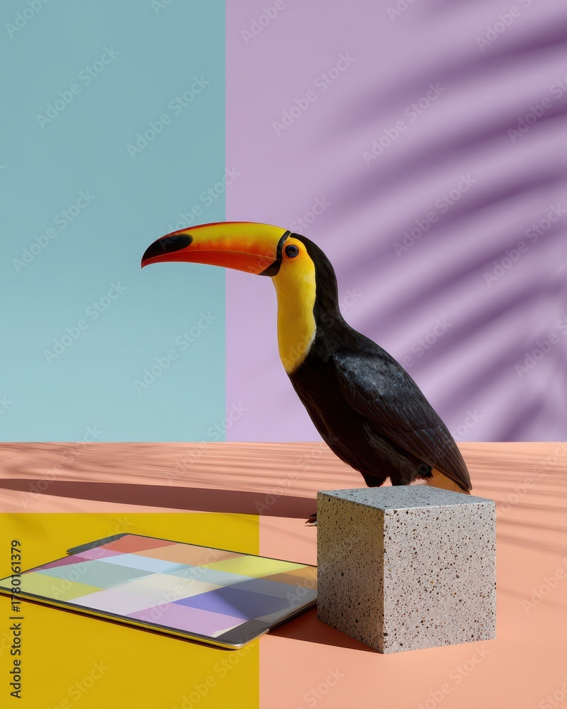 Obraz premium Vibrant Toucan Standing Next to Colorful Business Calendar