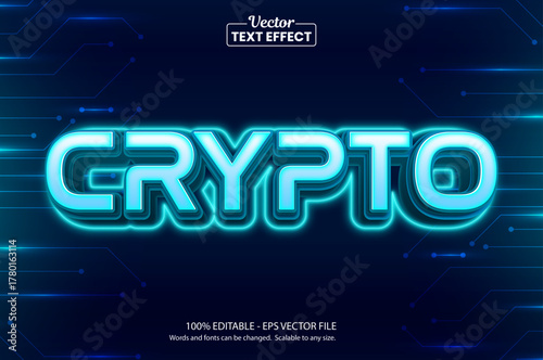 Futuristic Crypto Text Effect – Glowing Neon Blue Vector Typography