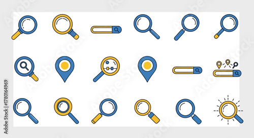 Illustration of search icons and location markers, emphasizing information discovery and mapping