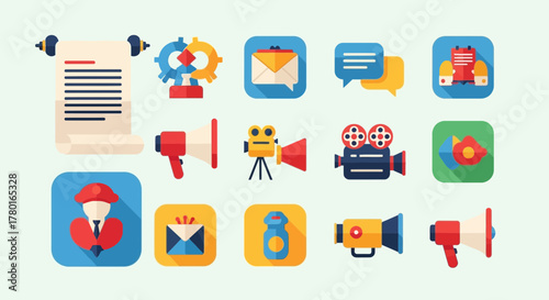 Diverse media vector icon set for creative visual communication and content creation