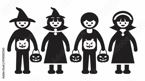 Delightful Halloween Fun with Kids Dressed in Costumes Ready for Trick or Treating, Capturing the Joy of the Spooky Season with Friends