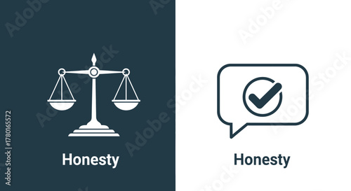Honesty and integrity represented by scales and speech bubble symbol concept
