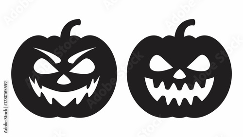 Spooky Halloween Pumpkins with Scary Faces for Holiday Decorations, Creepy Carvings, and Festive Fall Designs, originally a scalable vector graphic