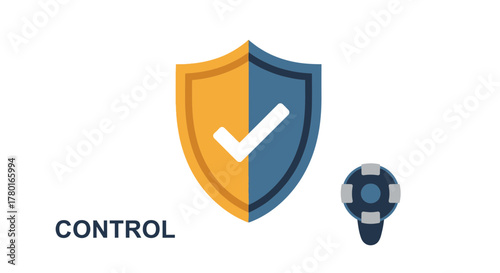 Vector illustration of a shield with a checkmark, cybersecurity and control panel