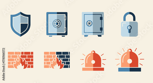 Safety and security elements: a flat design illustration emphasizing protection concepts