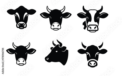 Six Set OF Cow Forehead Vectors Isolated on WhiteBackground