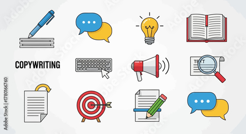 Conceptual flat design illustration of copywriting, content creation and promotion