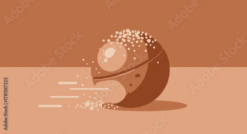 Abstract Art Of Brown Half Sphere Splitting Apart With Detached Particles
