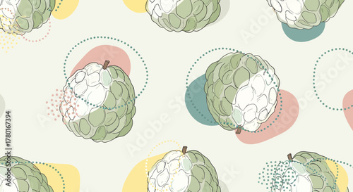 Abstract Custard Apple Pattern With Pastel Accents, Modern Illustration Design