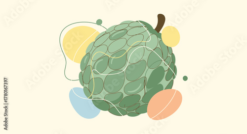 Abstract Custard Apple With Colorful Elements On Light Background Illustration