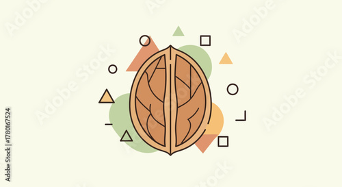 Abstract Illustration of Walnut Kernel Ennobled by A Retro Geometric Aesthetic