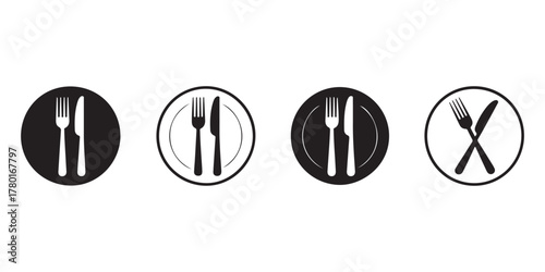 oval restaurant icons with cutlery silhouettes 