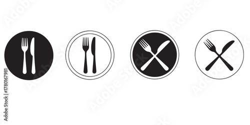 oval restaurant icons with cutlery silhouettes 