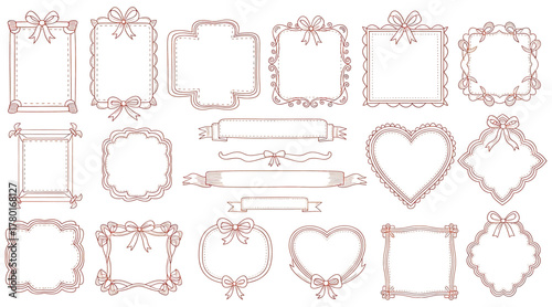 An assortment of decorative frames with floral and ribbon accents, perfect for adding a touch of elegance and charm to photos, invitations, and designs