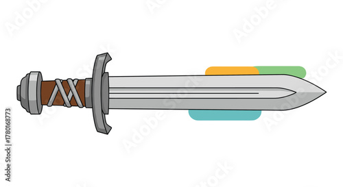 A cartoon illustration of a sword with a silver blade, brown hilt, and gray pommel and guard.