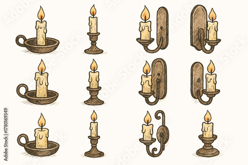 Vector rustic wax sconce candlestick icon outline candle vibe metal