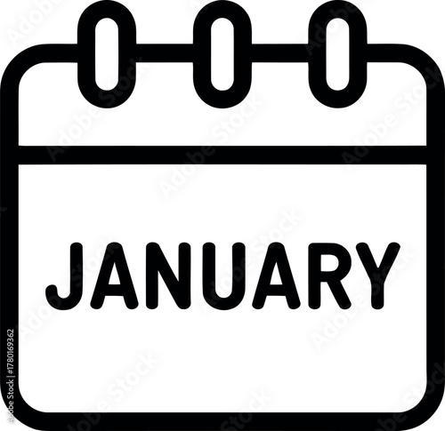Black and white icon of a calendar page showing January month date