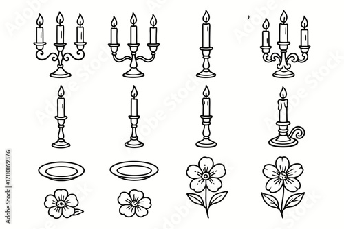 Icons creative table plate detail vector candle flower icon centerpiece holder tall