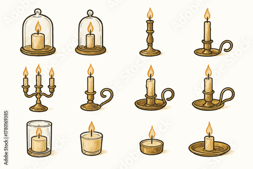 Holder candle vector decor dome icon elegant glass handdrawn brass