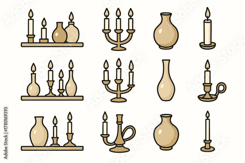 Vase vector set stand icons shelf candle display holder icon brass aesthetic