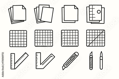Mat cutting icon craft vector drawing supplies paper icons ruler storage knife