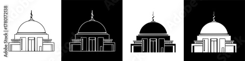 Architectural icons showcasing religious structures in contrasting black and white, perfect for diverse design applications