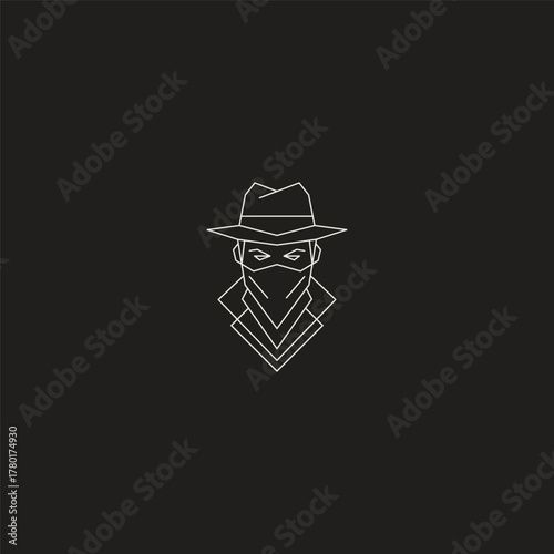 Bandit line art logo with mysterious masked character in bold outline.