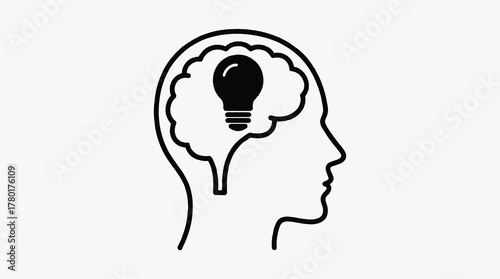Human Mind Thinking Idea Creative Concept with Light Bulb Outline