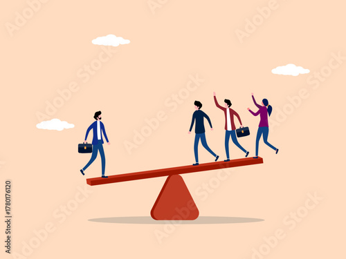 Businessman and group of workers on the balance